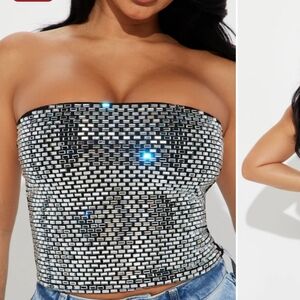 Fashion Nova Silver Mirrored Strapless Tube Top